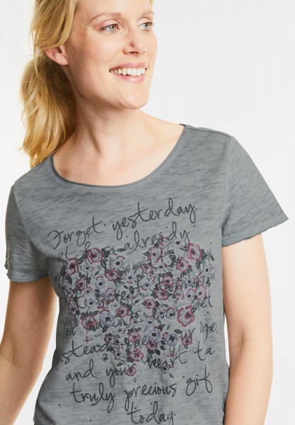 Cecil Shirt mit Blütenherz in Graphit Light Grey
