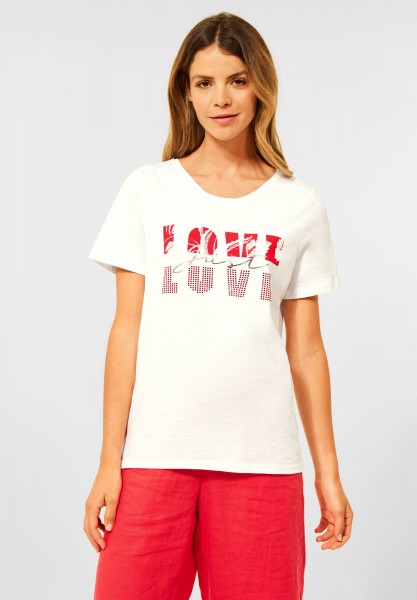 CECIL - T-Shirt mit Wordingprint in Vanilla White
