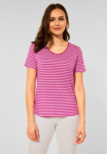 CECIL - T-Shirt mit Streifenmuster in Raspberry Pink