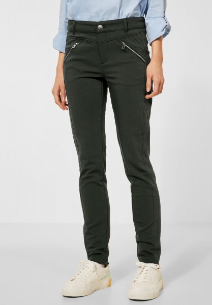 Street One - Casual Fit Hose mit Zipper in Deepest Olive
