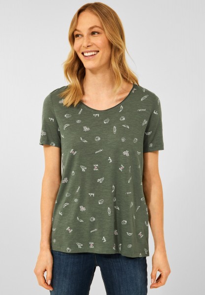 CECIL - T-Shirt mit Minimalprint in Desert Olive Green