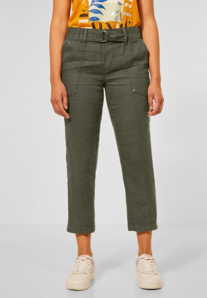 Street One - Loose Fit Cargo Leinenhose in Great Olive