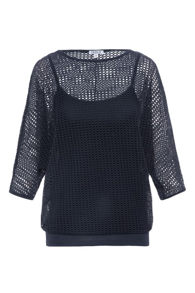 SOCCX Mesh-Sweatshirt mit tonigem Top in Deep Sea