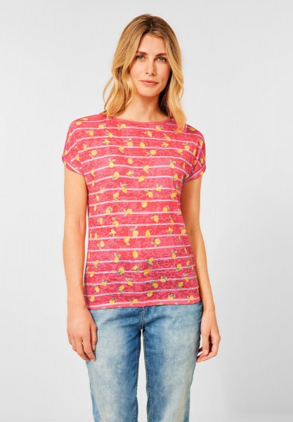 CECIL - Burnout T-Shirt mit Print in Sunset Coral