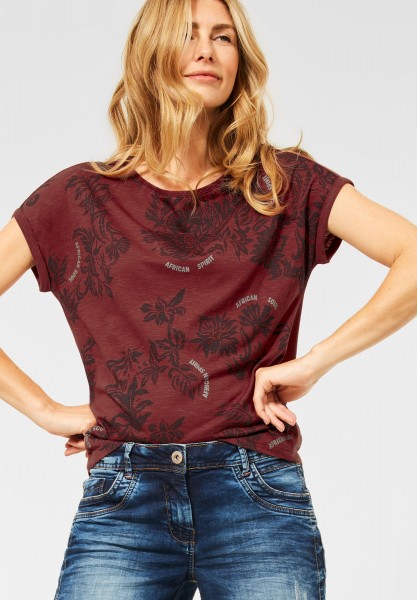 CECIL T-Shirt mit Blumen Print in Copper Brown