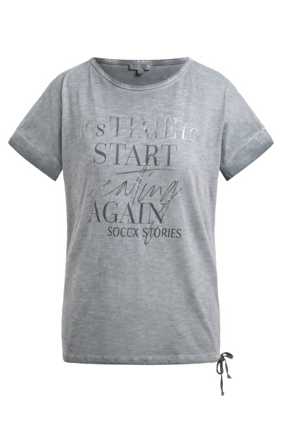 SOCCX T-Shirt mit Bindebandsaum in Lunar Grey