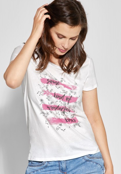 CECIL - Shirt mit Wording in Pure Off White