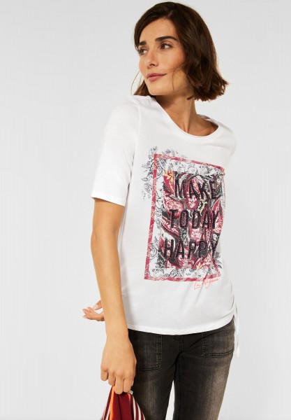 CECIL - T-Shirt mit Partprint in Pure Off White