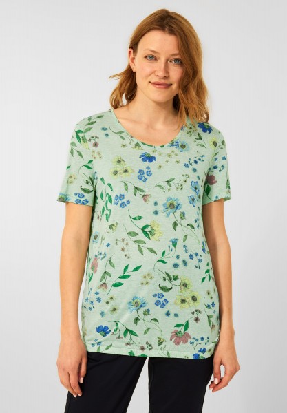 CECIL - Shirt mit Blumenprint in Soft Green Melange