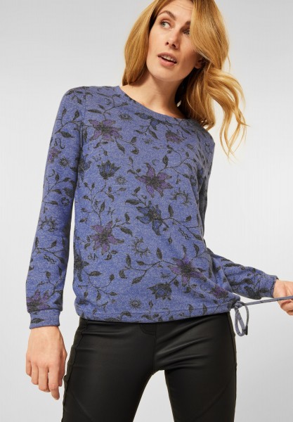 CECIL - Shirt mit Blumen Print in Night Blue Melange