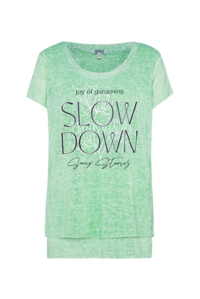 SOCCX T-Shirt im Lagenlook mit Wording in Leafy Mint