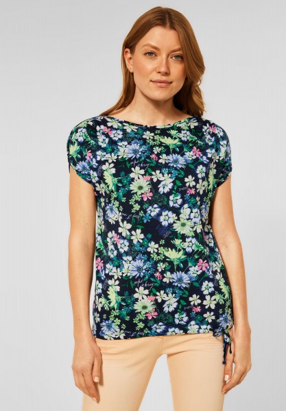 CECIL - T-Shirt mit Blumenmuster in Deep Blue
