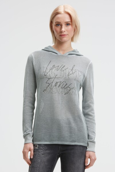SOCCX Pullover mit Meshstruktur und Wording Print in Lunar Grey