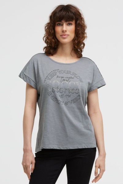 SOCCX T-Shirt mit Wording Print und Nieten in Lunar Grey