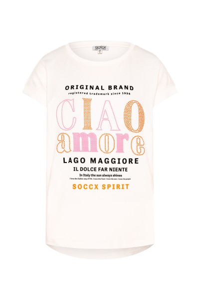 SOCCX T-Shirt mit Rundhalsausschnitt und Wording in Ivory