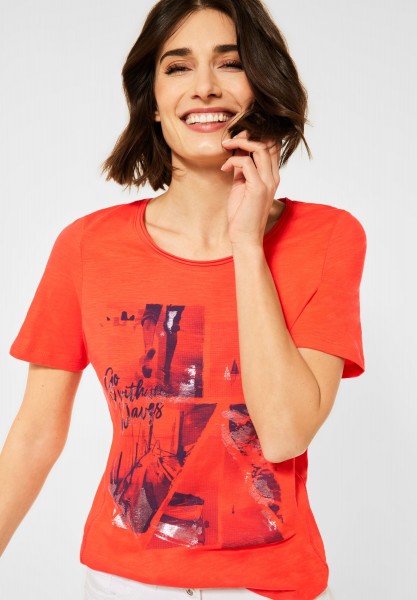 CECIL - T-Shirt mit Fotoprint in Papaya Orange