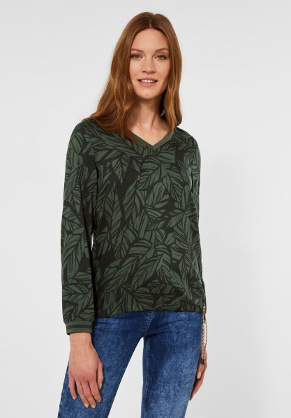 CECIL - Bluse mit Blätter Print in Deep Pine Green