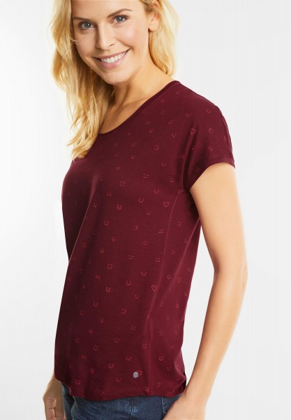 CECIL - Basic Shirt mit Emoji Print in Velvet Red