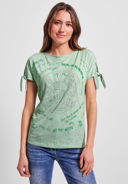 Cecil T-Shirt mit Knotendetail in Burn Out Salvia Green