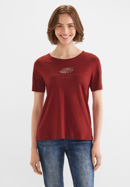 Street One Basic Partprint T-Shirt in Foxy Red