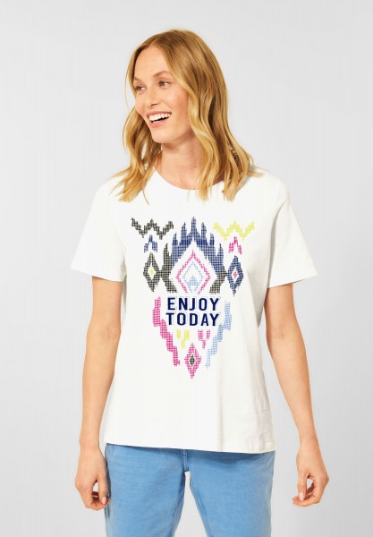CECIL - T-Shirt mit Ikat Motiv in Vanilla White