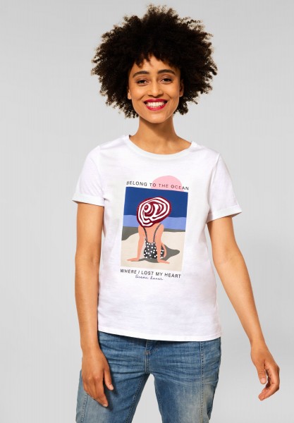 Street One - Loose Fit T-Shirt mit Print in White
