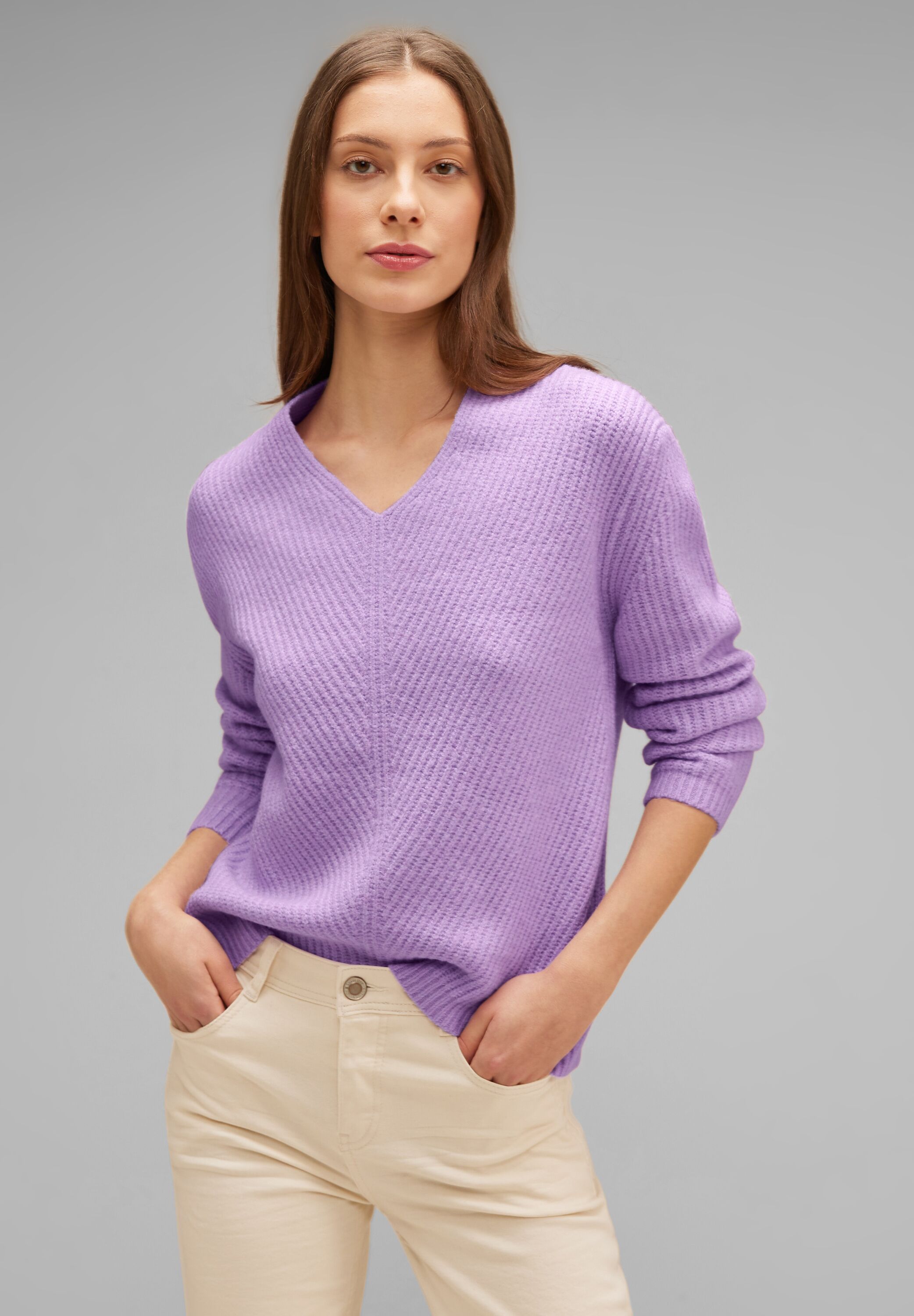 Street One V-Ausschnitt Pullover in Soft Pure Lilac Melange im SALE  reduziert A302538-15290 - CONCEPT Mode