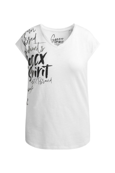 SOCCX T-Shirt mit V-Neck und Wording in Opticwhite