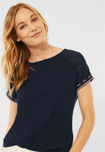 CECIL - T-Shirt mit Spitzen Detail in Deep Blue