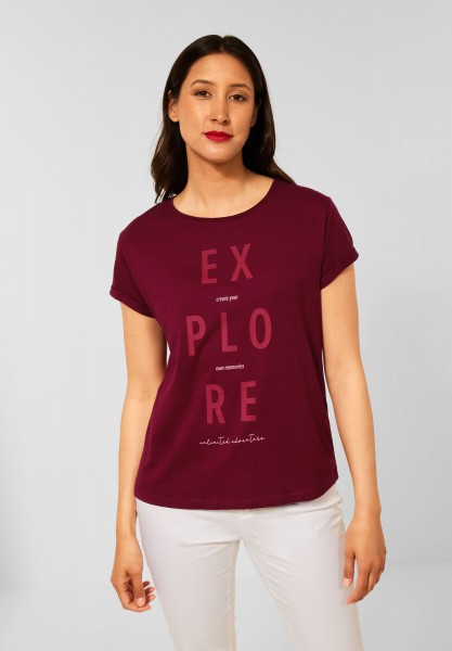 Street One - T-Shirt mit Wordingprint in Copper Red