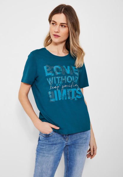 Cecil Basicshirt mit Frontprint in Teal Blue