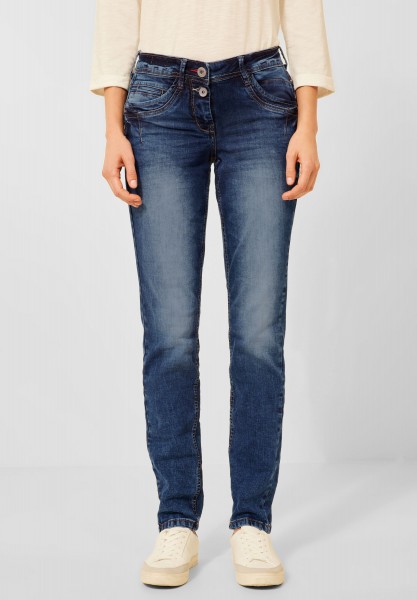 CECIL - Loose Fit Jeans in Inch 30 in Mid Blue Used Wash