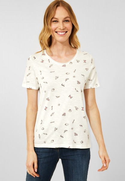 CECIL - T-Shirt mit Minimalprint in Vanilla White