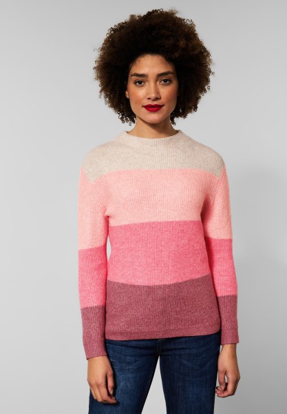 Street One - Softer Pullover mit Streifen in Winter Rose Melange
