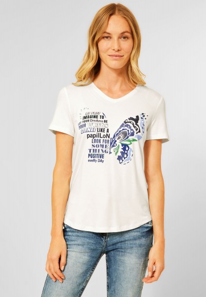 CECIL - T-Shirt mit Frontprint in Vanilla White