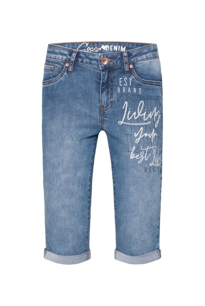 SOCCX Jeans Capri mit Label Print in Mid Blue Printed