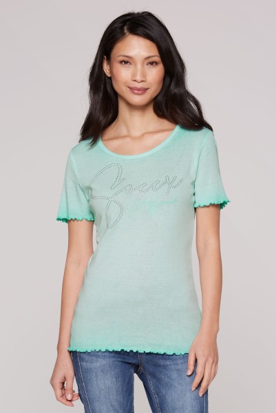 SOCCX Basic Rippshirt mit Logo aus Schmucksteinen in Aqua Splash