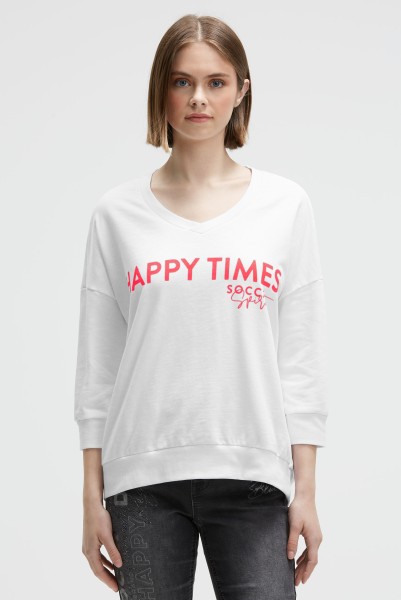 SOCCX Sweatshirt mit Wording Print und 3/4-Arm in Opticwhite