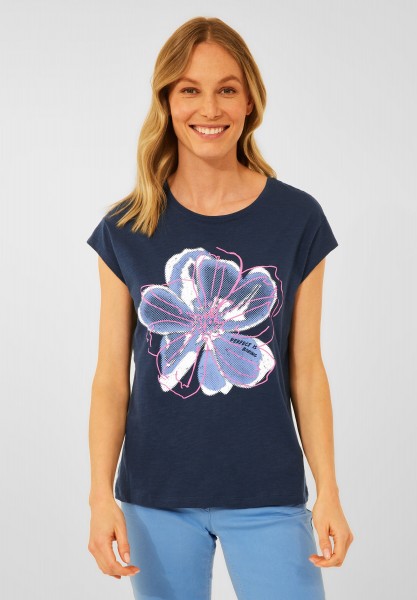 CECIL - T-Shirt mit Blumenprint in River Blue