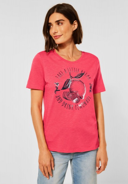 CECIL - T-Shirt mit Partprint in Sunset Coral