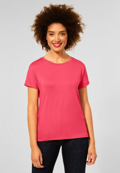 Street One - T-Shirt in Unifarbe in Intense Coral