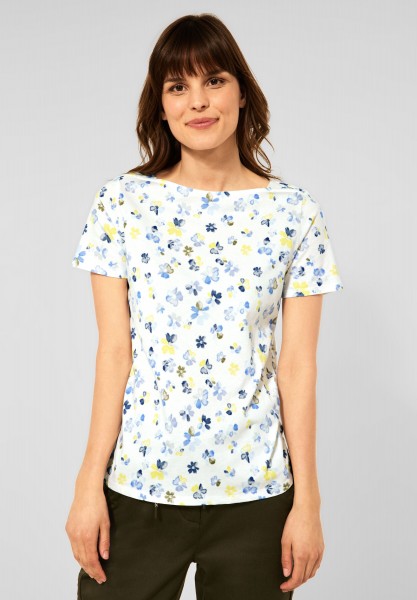 CECIL - T-Shirt mit Blumen Print in Vanilla White