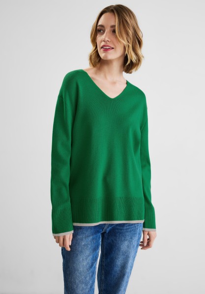 Street One - Pullover mit V-Ausschnitt in Brisk Green
