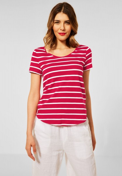 Street One - T-Shirt mit Streifen Muster in Cherry Red